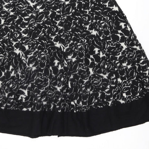 Hobbs Womens Black Floral Wool Swing Skirt Size 18 Zip - Belted