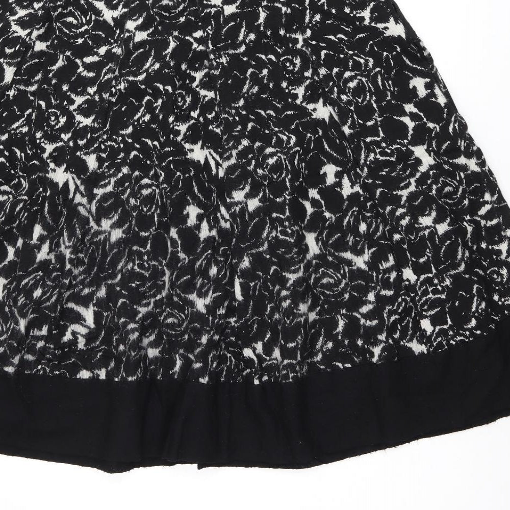 Hobbs Womens Black Floral Wool Swing Skirt Size 18 Zip - Belted