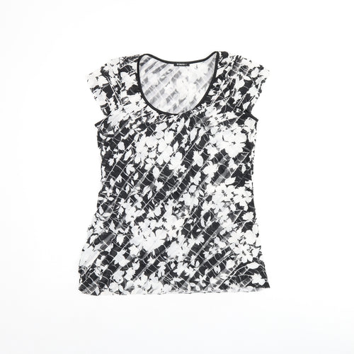 Roman Womens Black Floral Polyester Basic T-Shirt Size 12 Scoop Neck
