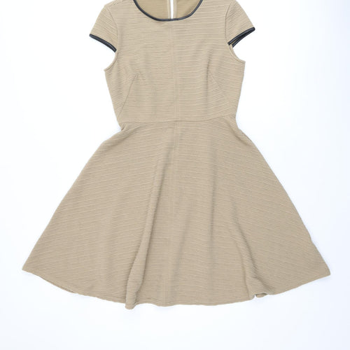 Dorothy Perkins Womens Beige Polyester Skater Dress Size 10 Round Neck Pullover