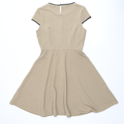 Dorothy Perkins Womens Beige Polyester Skater Dress Size 10 Round Neck Pullover