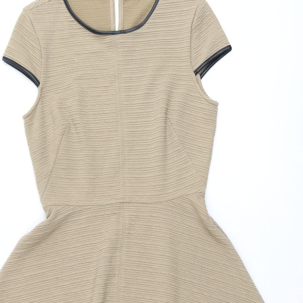Dorothy Perkins Womens Beige Polyester Skater Dress Size 10 Round Neck Pullover