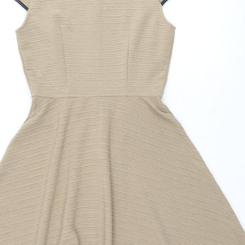 Dorothy Perkins Womens Beige Polyester Skater Dress Size 10 Round Neck Pullover