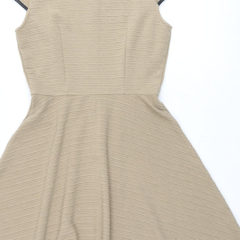 Dorothy Perkins Womens Beige Polyester Skater Dress Size 10 Round Neck Pullover