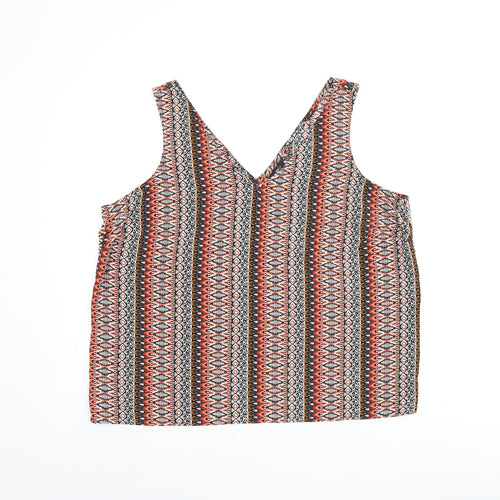 M&Co Womens Multicoloured Geometric Polyester Basic Tank Size 16 V-Neck