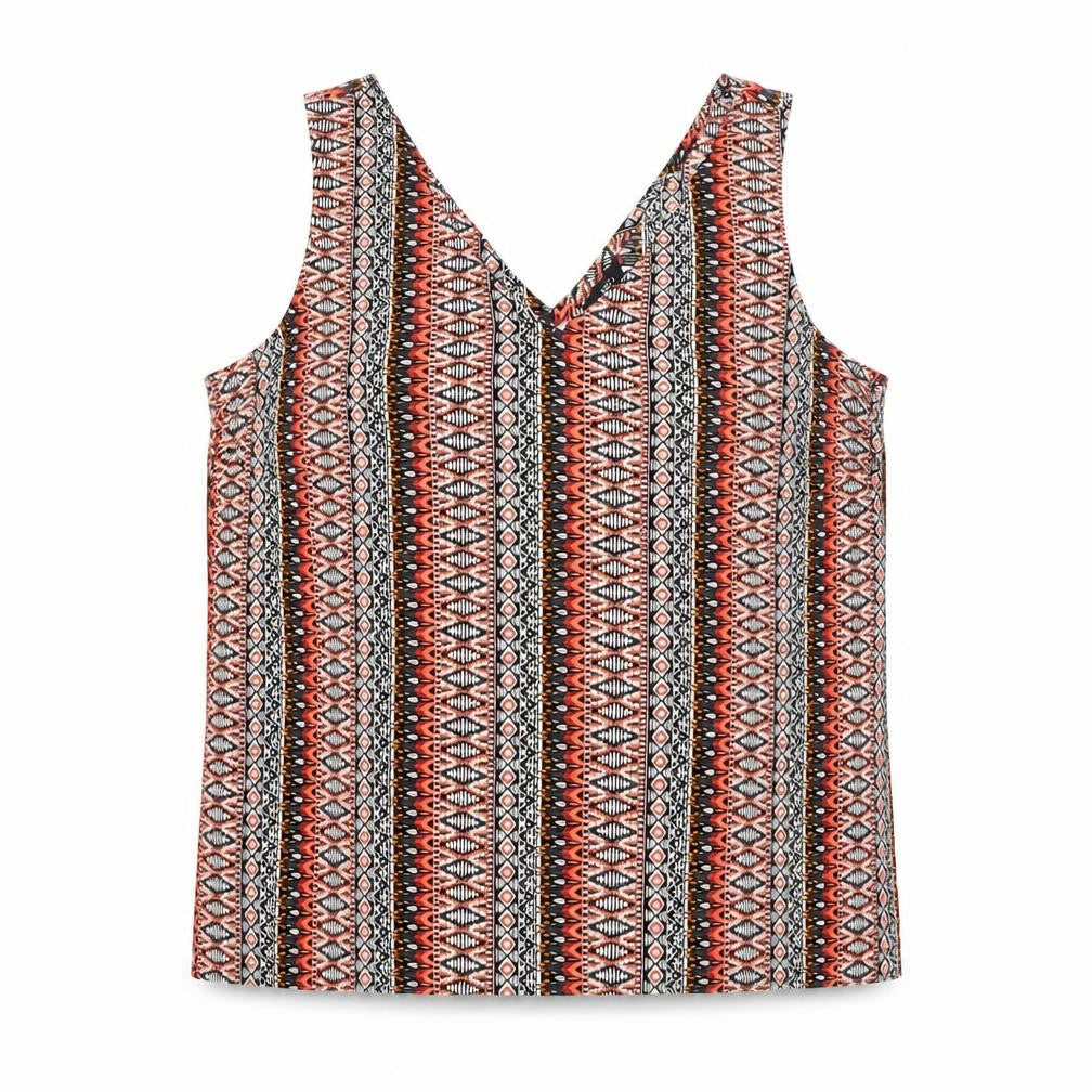M&Co Womens Multicoloured Geometric Polyester Basic Tank Size 16 V-Neck