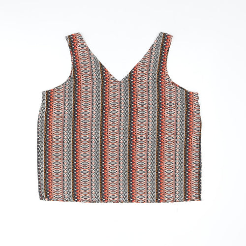 M&Co Womens Multicoloured Geometric Polyester Basic Tank Size 16 V-Neck