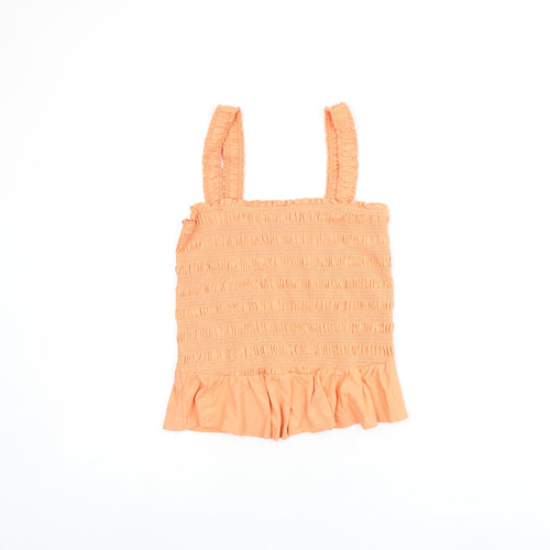 New Look Womens Orange Cotton Cropped Tank Size 12 Square Neck - Shirred