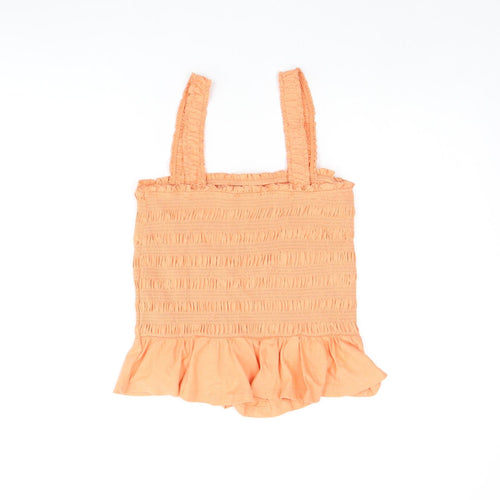 New Look Womens Orange Cotton Cropped Tank Size 12 Square Neck - Shirred