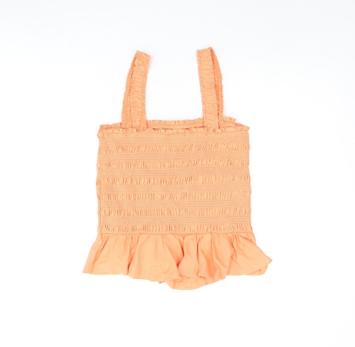 New Look Womens Orange Cotton Cropped Tank Size 12 Square Neck - Shirred