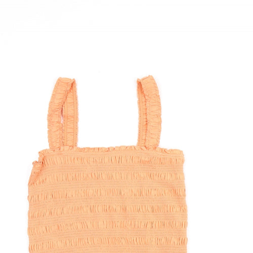 New Look Womens Orange Cotton Cropped Tank Size 12 Square Neck - Shirred