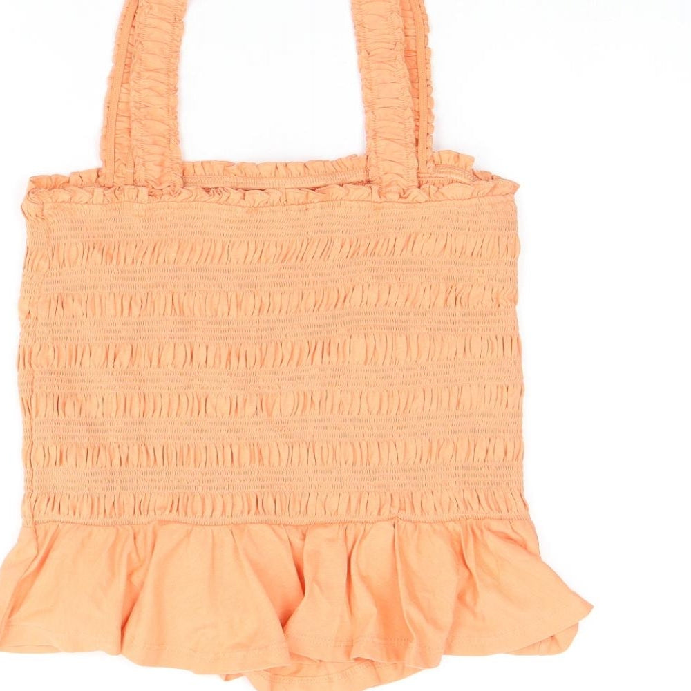 New Look Womens Orange Cotton Cropped Tank Size 12 Square Neck - Shirred
