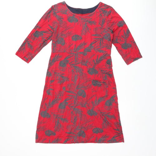 Weird Fish Womens Red Geometric Cotton A-Line Size 8 Boat Neck Pullover