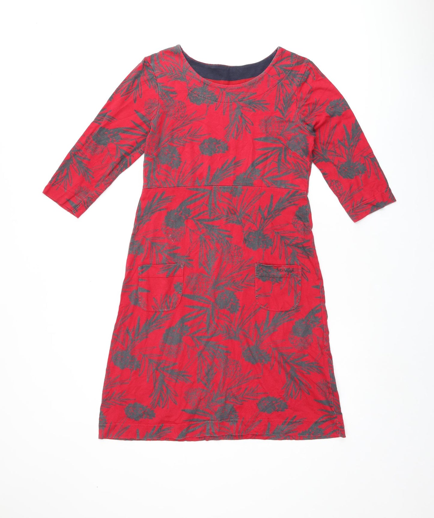 Weird Fish Womens Red Geometric Cotton A-Line Size 8 Boat Neck Pullover
