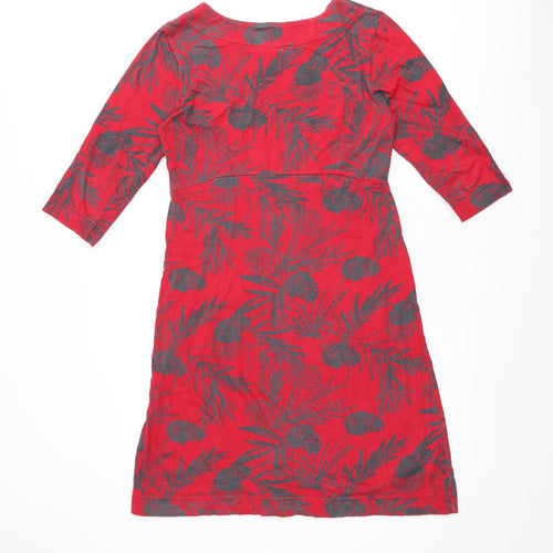 Weird Fish Womens Red Geometric Cotton A-Line Size 8 Boat Neck Pullover