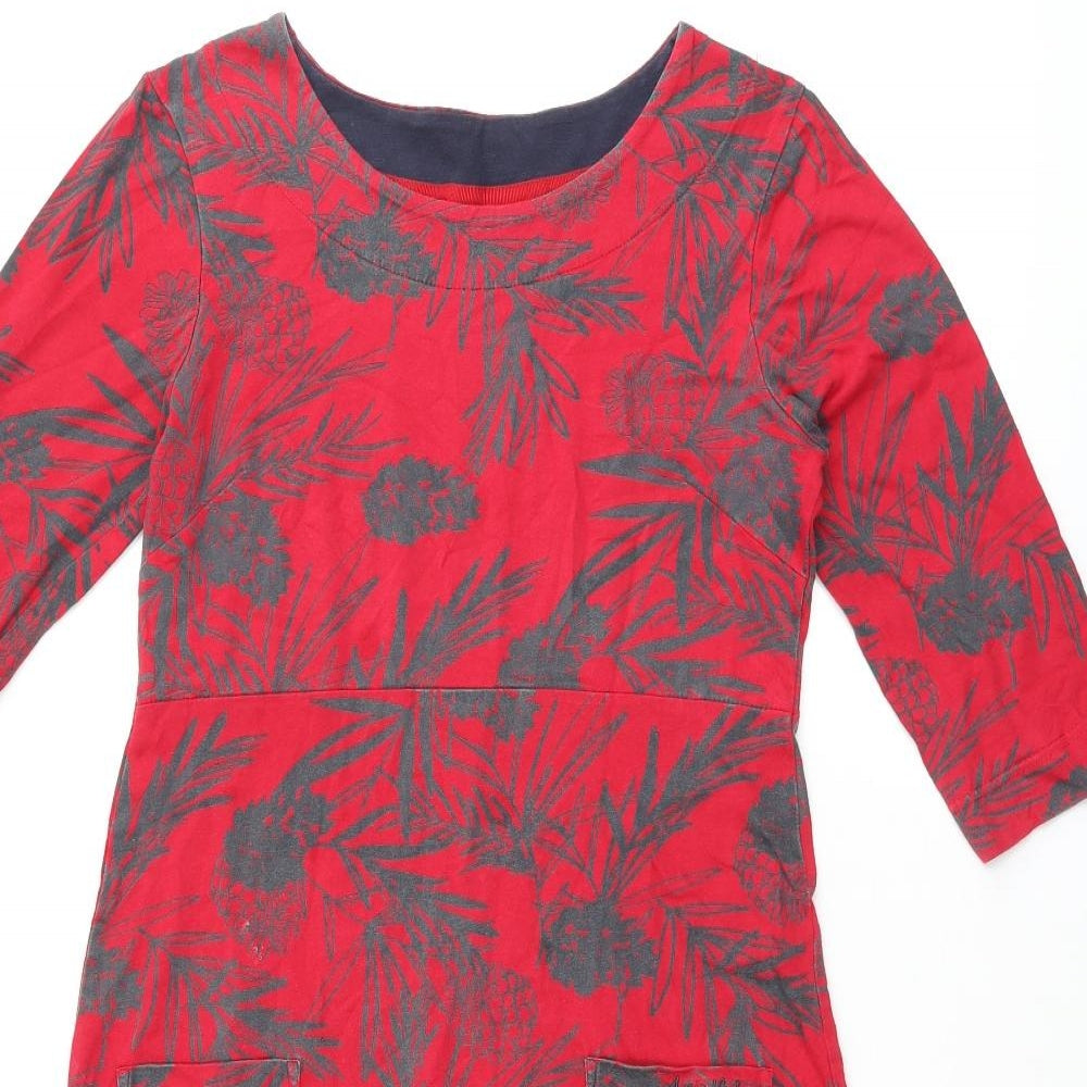 Weird Fish Womens Red Geometric Cotton A-Line Size 8 Boat Neck Pullover