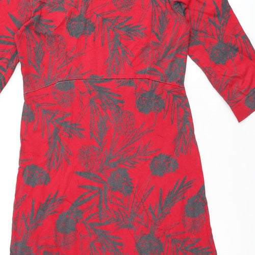 Weird Fish Womens Red Geometric Cotton A-Line Size 8 Boat Neck Pullover