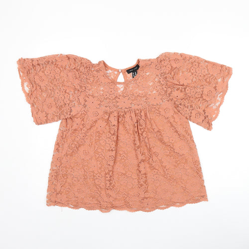 New Look Womens Pink Floral Polyamide Basic T-Shirt Size 10 Round Neck