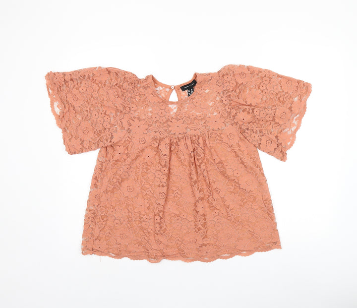 New Look Womens Pink Floral Polyamide Basic T-Shirt Size 10 Round Neck