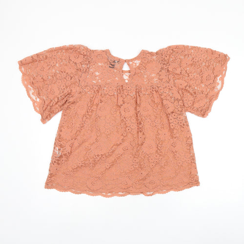New Look Womens Pink Floral Polyamide Basic T-Shirt Size 10 Round Neck
