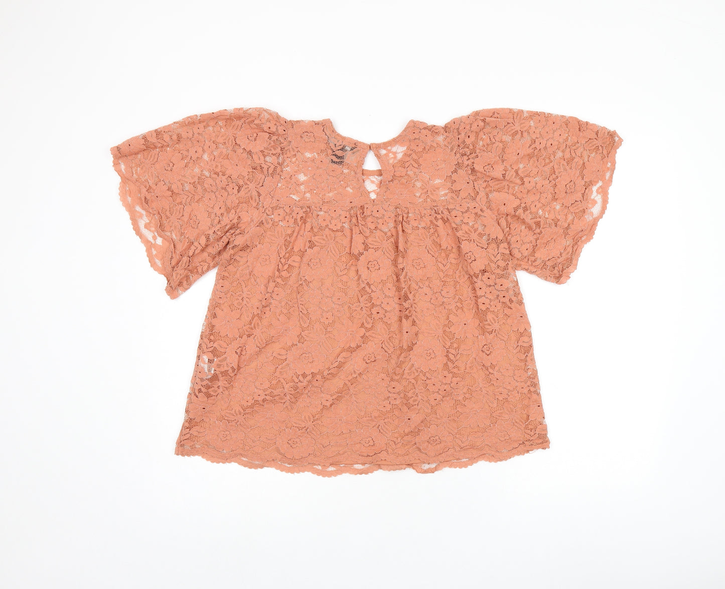 New Look Womens Pink Floral Polyamide Basic T-Shirt Size 10 Round Neck