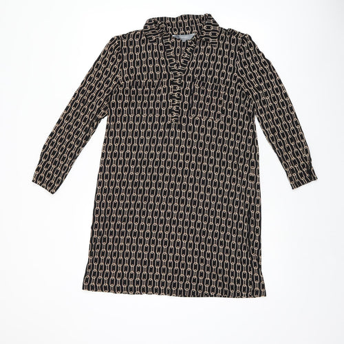 Principles Womens Black Geometric Polyester Shift Size 12 Collared Pullover - Chain detail