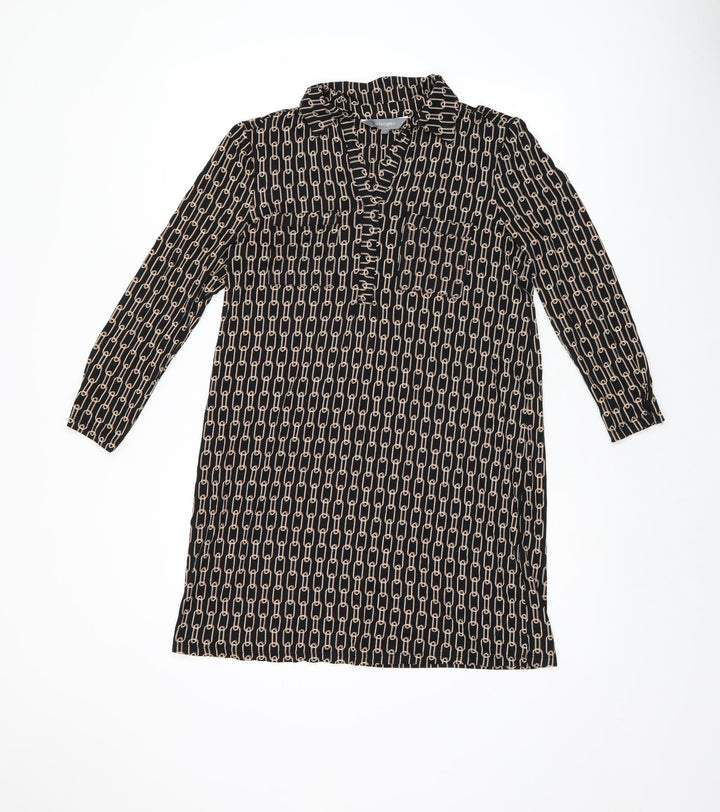 Principles Womens Black Geometric Polyester Shift Size 12 Collared Pullover - Chain detail