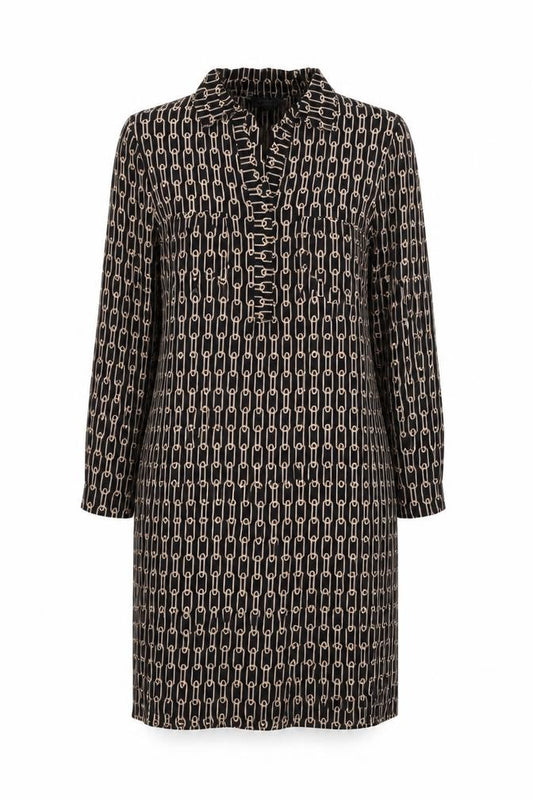 Front view of Principles women’s black geometric polyester shift, size UK 12, collared pullover - chain detail