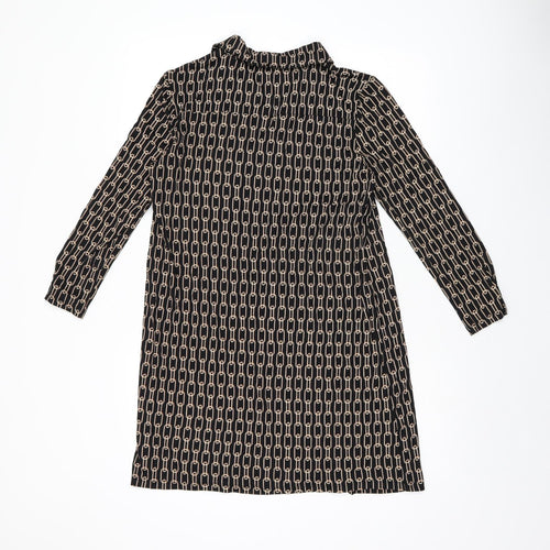 Principles Womens Black Geometric Polyester Shift Size 12 Collared Pullover - Chain detail