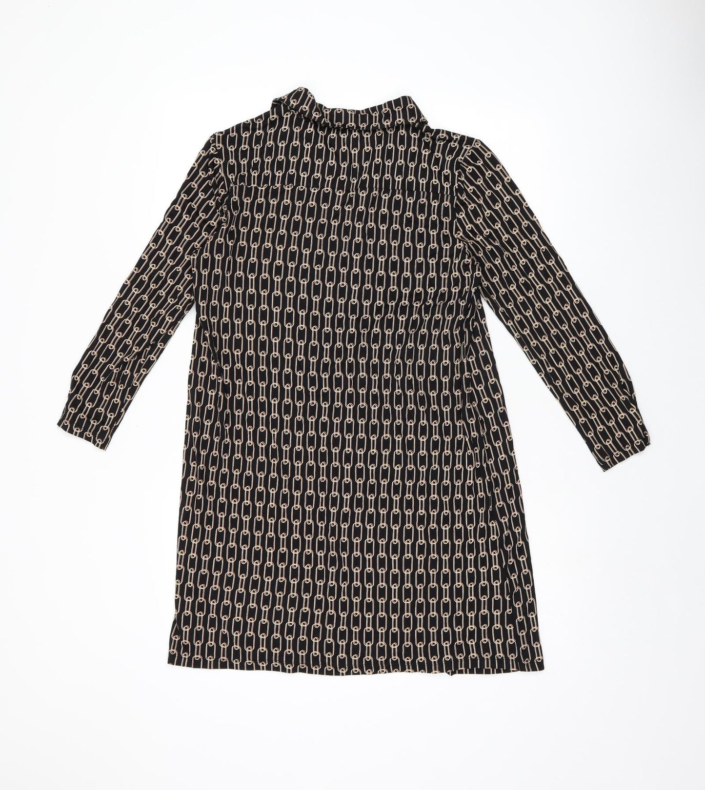 Principles Womens Black Geometric Polyester Shift Size 12 Collared Pullover - Chain detail