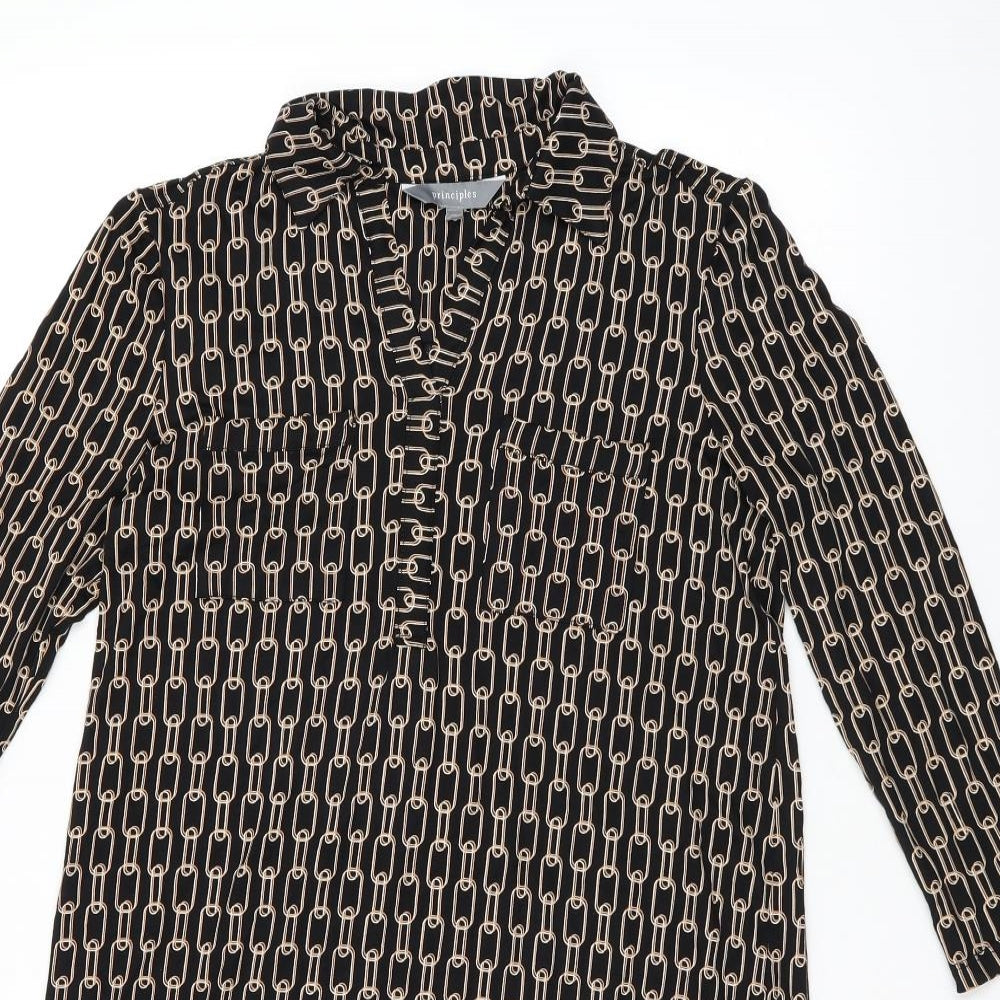 Principles Womens Black Geometric Polyester Shift Size 12 Collared Pullover - Chain detail
