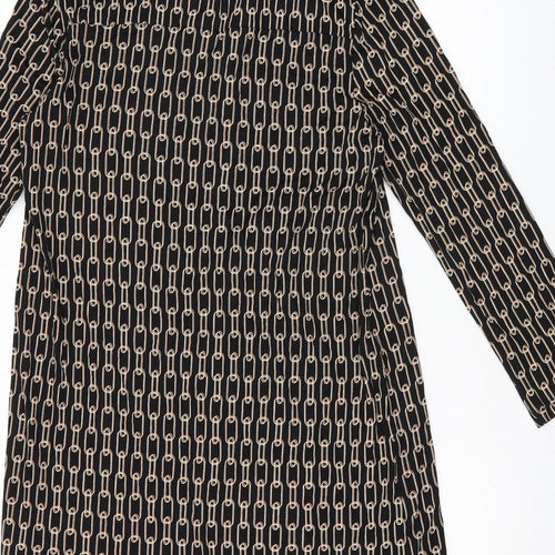 Principles Womens Black Geometric Polyester Shift Size 12 Collared Pullover - Chain detail