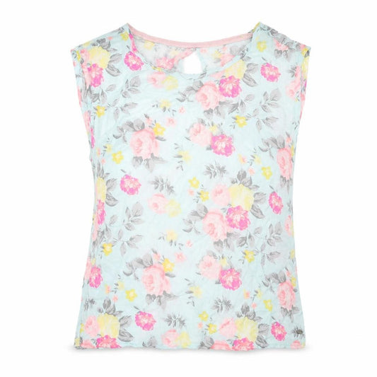 Front view of Tom Tailor women’s multicoloured floral viscose basic tank, size S, round neck