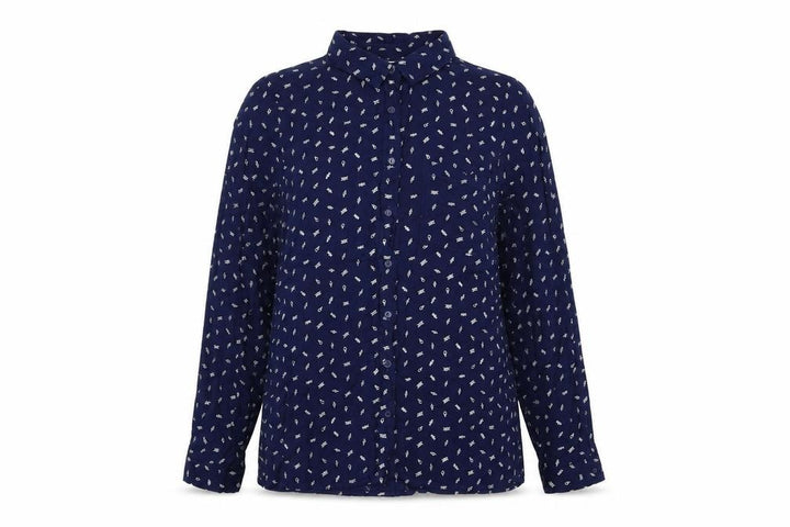 Pull&Bear Womens Blue Geometric Cotton Basic Button-Up Size M Collared