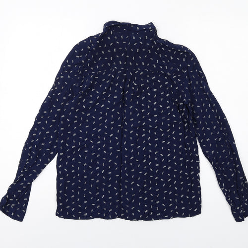 Pull&Bear Womens Blue Geometric Cotton Basic Button-Up Size M Collared