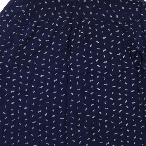 Pull&Bear Womens Blue Geometric Cotton Basic Button-Up Size M Collared