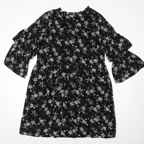 Carry Casual Womens Black Floral Polyester A-Line Size L V-Neck Pullover