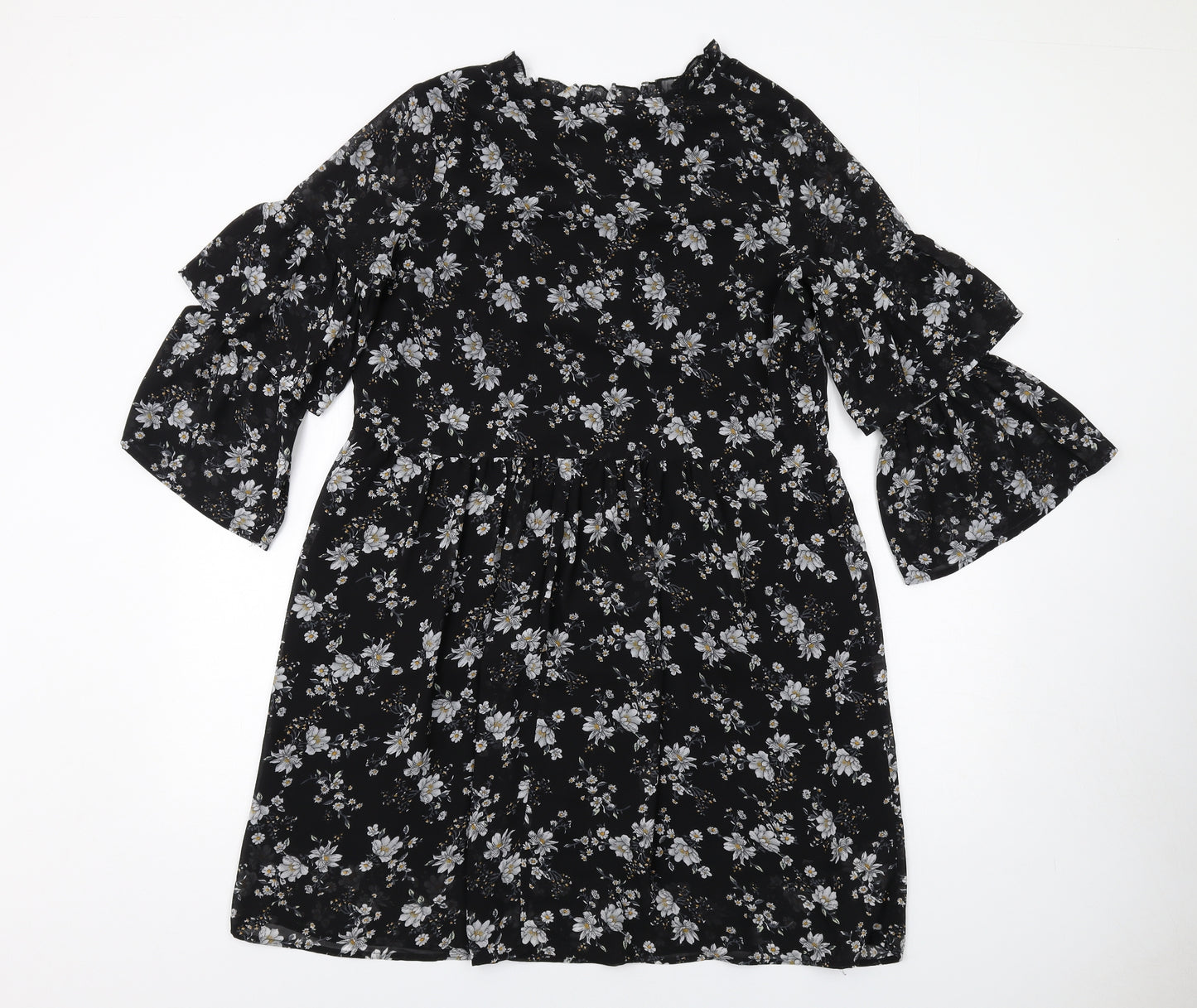 Carry Casual Womens Black Floral Polyester A-Line Size L V-Neck Pullover