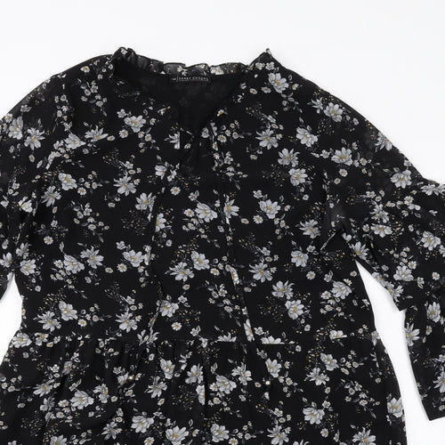 Carry Casual Womens Black Floral Polyester A-Line Size L V-Neck Pullover