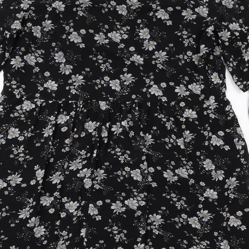 Carry Casual Womens Black Floral Polyester A-Line Size L V-Neck Pullover