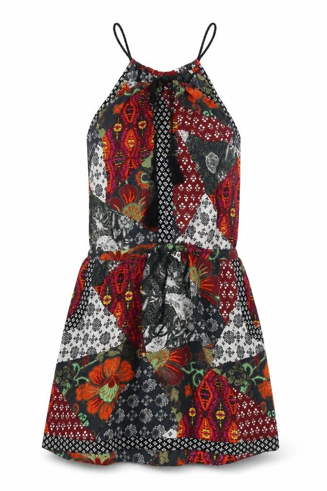 Front view of Next women’s multicoloured geometric viscose a-line, size UK 10, round neck pullover