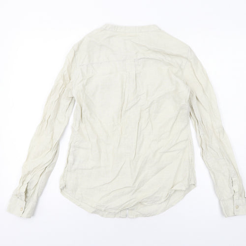 Autograph Womens Beige Linen Basic Button-Up Size 6 Round Neck