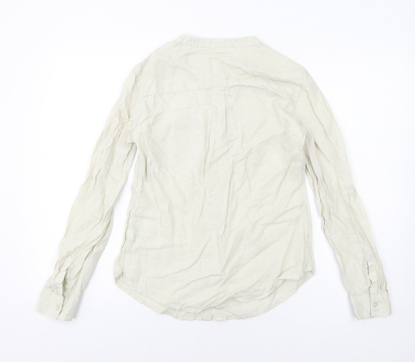 Autograph Womens Beige Linen Basic Button-Up Size 6 Round Neck