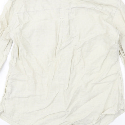 Autograph Womens Beige Linen Basic Button-Up Size 6 Round Neck