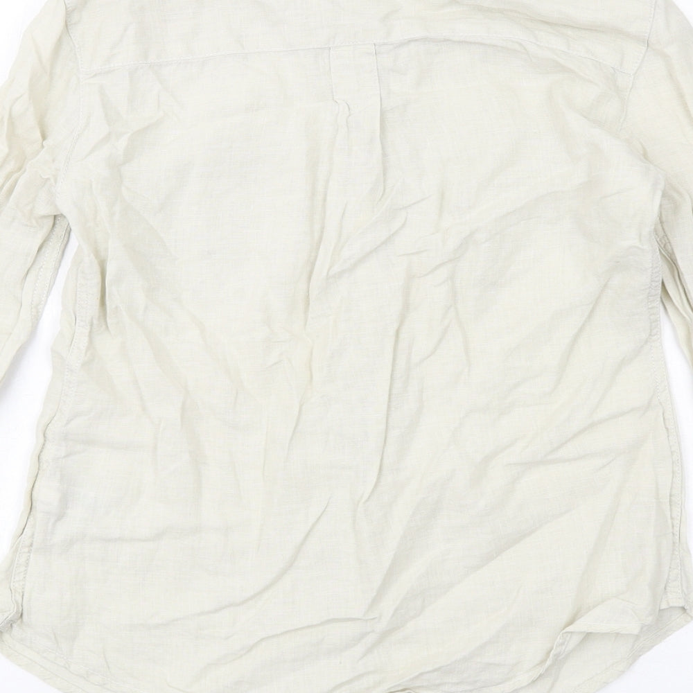 Autograph Womens Beige Linen Basic Button-Up Size 6 Round Neck