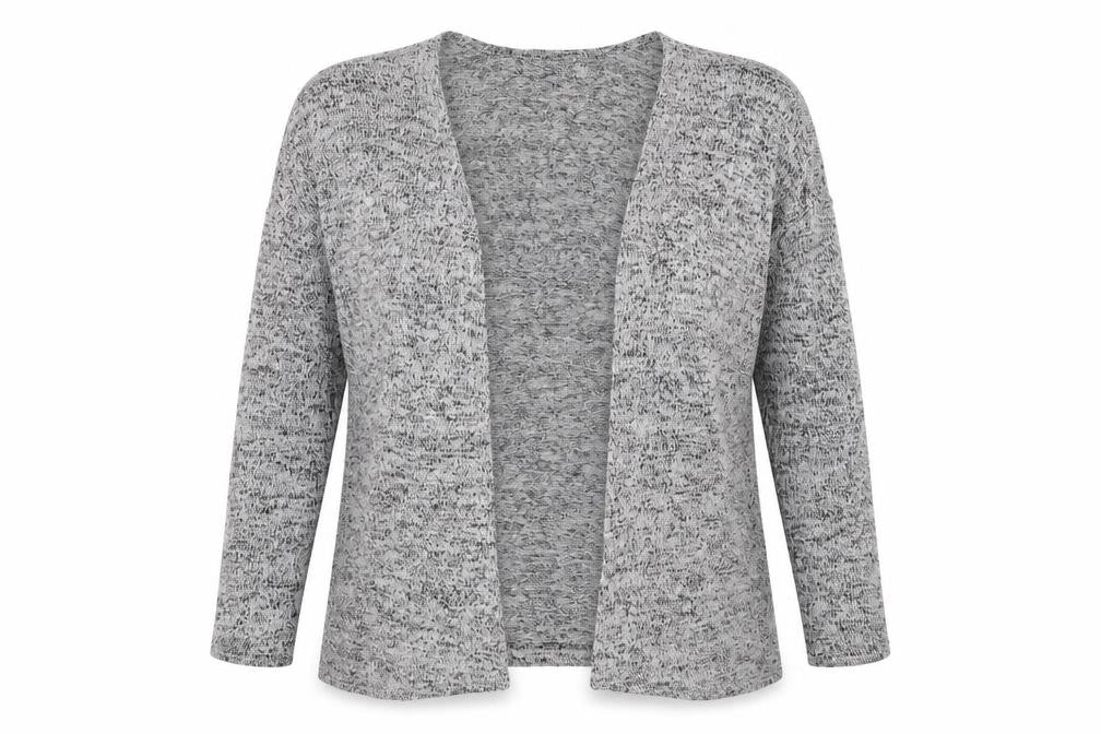 Front view of H&M women’s grey v-neck viscose cardigan jumper, size S
