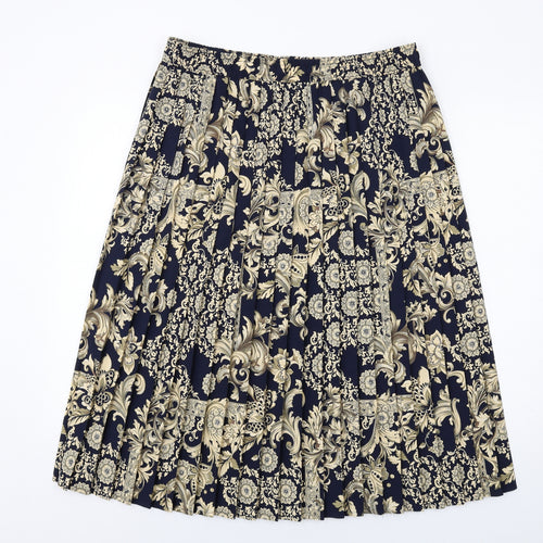 St Michael Womens Blue Geometric Polyester Pleated Skirt Size 20