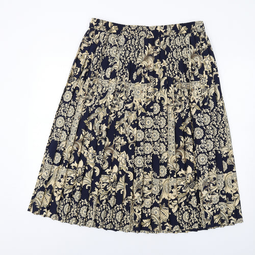 St Michael Womens Blue Geometric Polyester Pleated Skirt Size 20