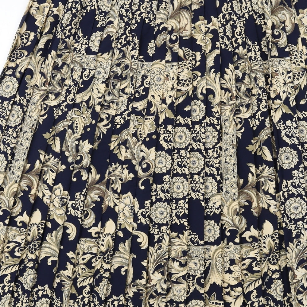 St Michael Womens Blue Geometric Polyester Pleated Skirt Size 20