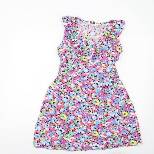 New Look Womens Multicoloured Floral Cotton A-Line Size 12 V-Neck Zip